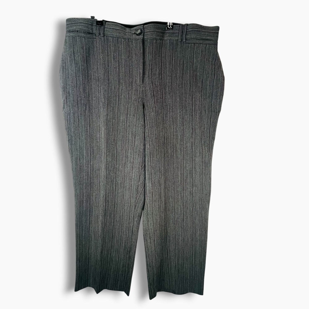 Avenue Womens Sz 20 Gray Herringbone Pinstripe Straight Leg Dress Pants Stretch